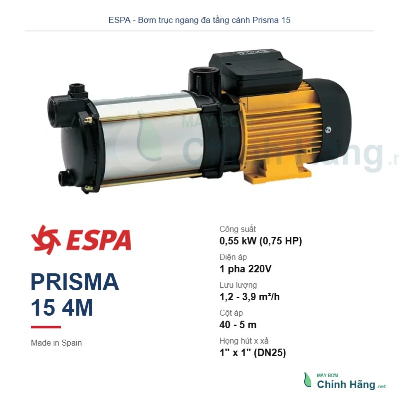 Máy bơm trục ngang đa tầng cánh Espa Prisma 15 4M (550W)