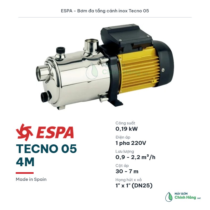 Máy bơm đa tầng cánh inox Espa Tecno 05 4M (190W)