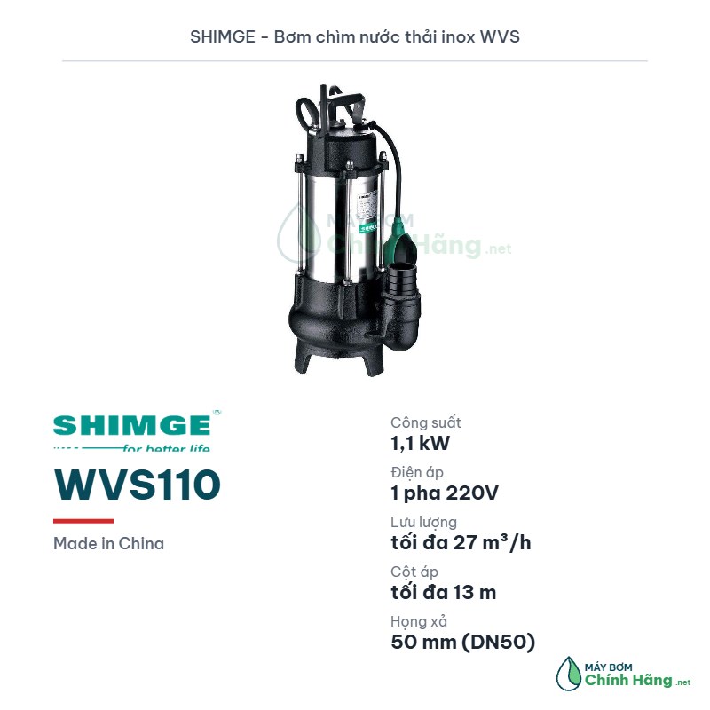 Máy bơm chìm nước thải inox Shimge WVS110 (1,1kW)