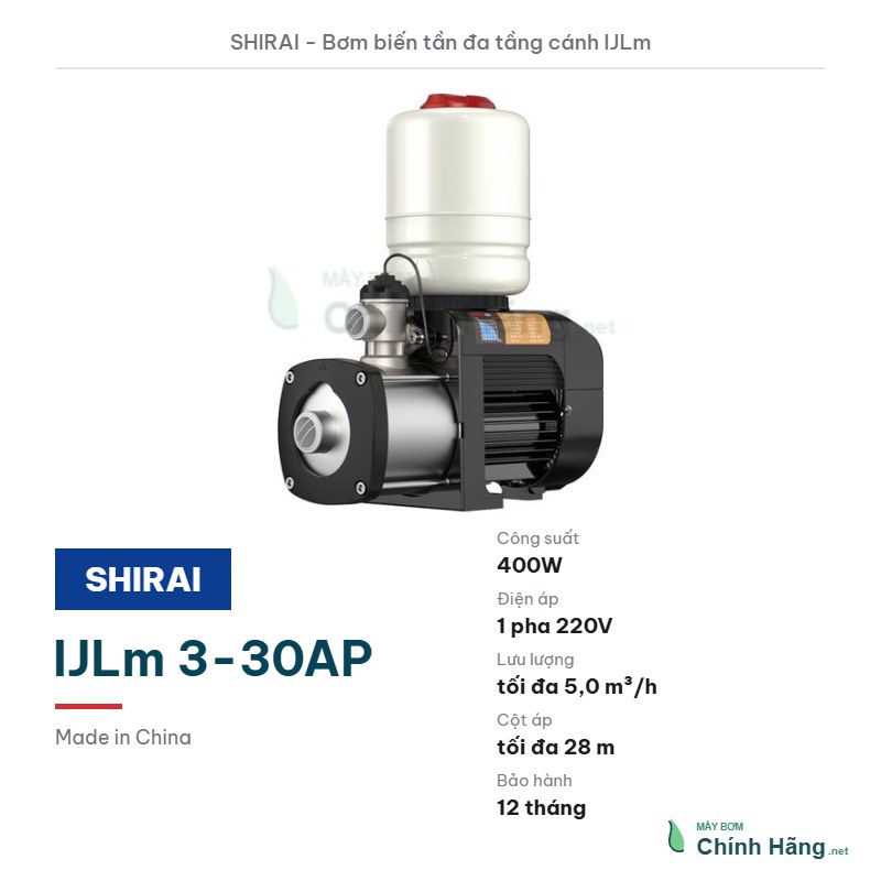 Máy bơm biến tần đa tầng cánh Shirai IJLm 3-30AP (400W)