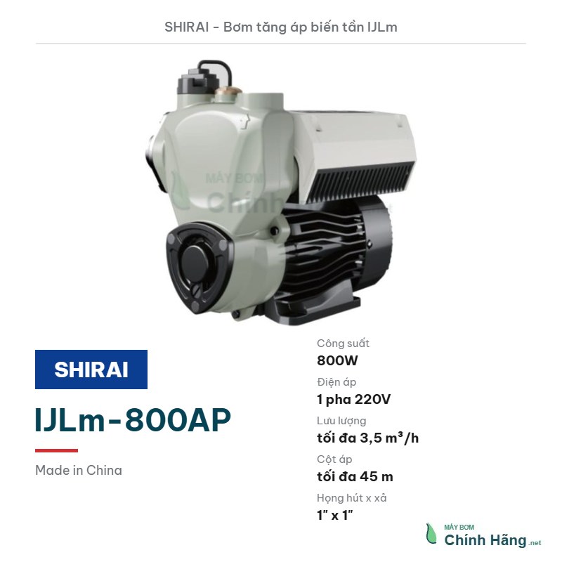 Máy bơm tăng áp biến tần Shirai IJLm-800AP (800W)