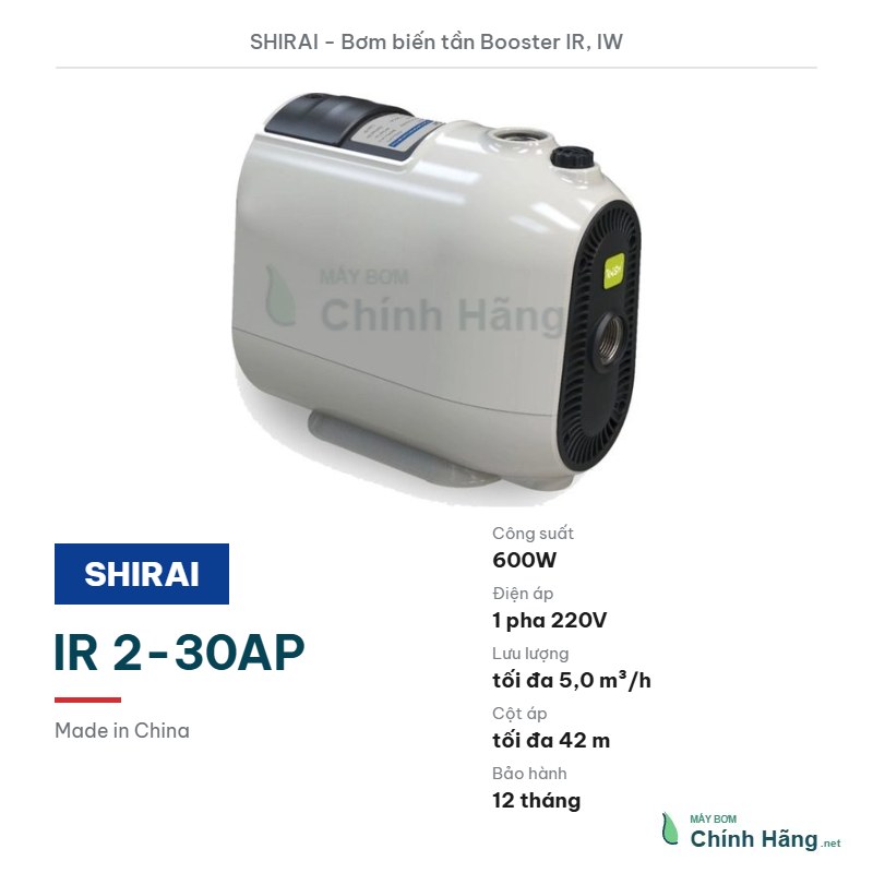 Máy bơm tăng áp biến tần Booster Shirai IR 2-30AP (600W)