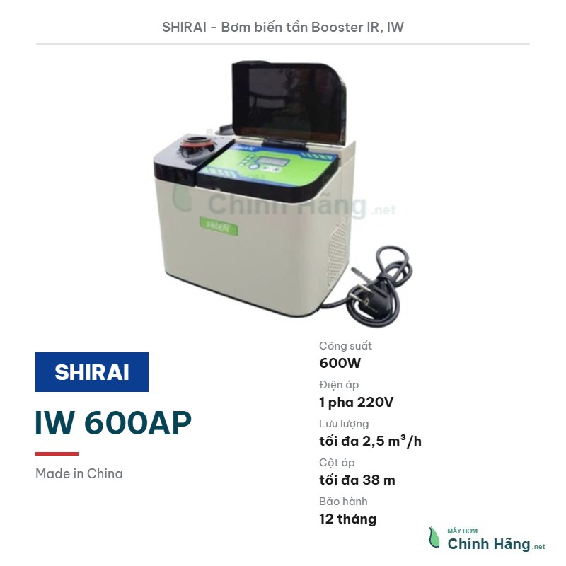 Máy bơm tăng áp biến tần Booster Shirai IW 600AP (600W)