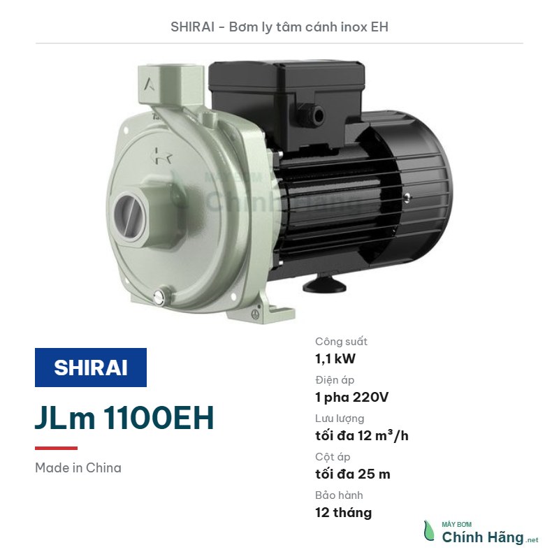 Máy bơm ly tâm cánh inox Shirai JLm 1100EH (1,1 kW)