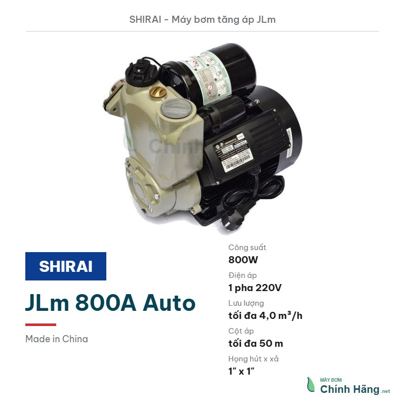 Máy bơm tăng áp tự động Shirai JLm 800A Auto (800W)