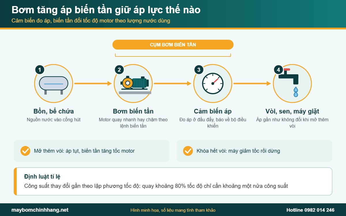 Bơm tăng áp biến tần là gì: sơ đồ cách máy giữ áp lực ổn định