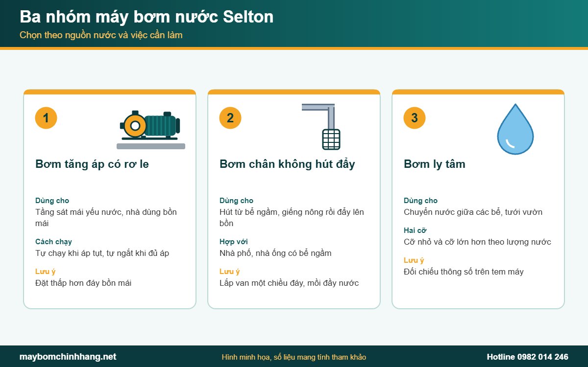 Ba nhóm máy bơm nước Selton và việc phù hợp với từng nhóm