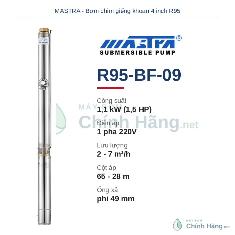 Máy bơm chìm giếng khoan Mastra R95-BF-09 (1,5HP - 1,1kW)