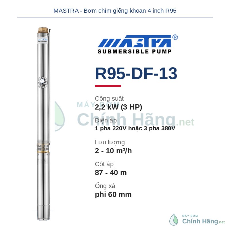 Máy bơm chìm giếng khoan Mastra R95-DF-13 (3HP - 2,2kW)